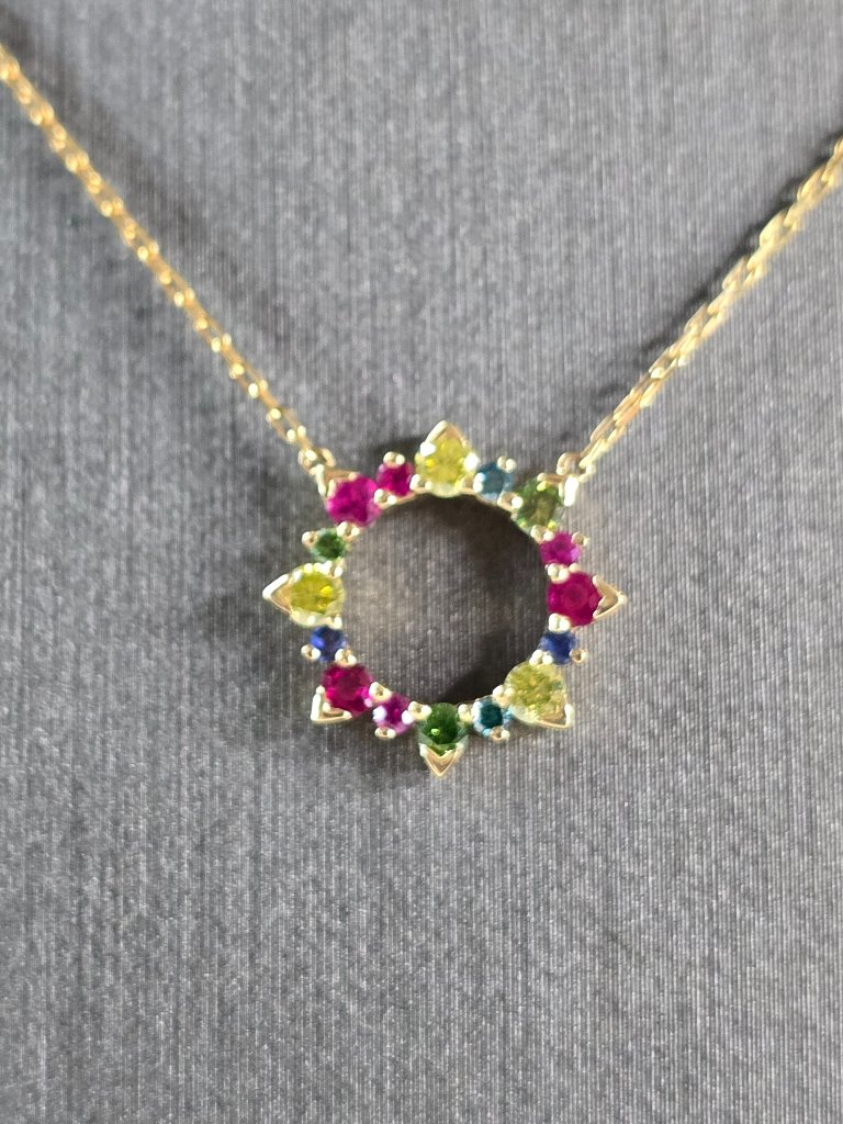 Womens Vintage Estate 14k Gold Multi Stone Pendant W/ Necklace 2.1g E7826